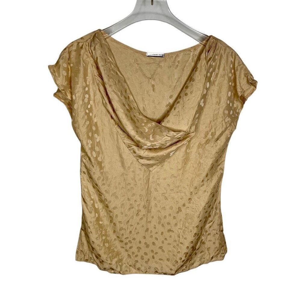 Loeffler Randall Silk Gold Tan Blouse Top Drape 0‎ Print